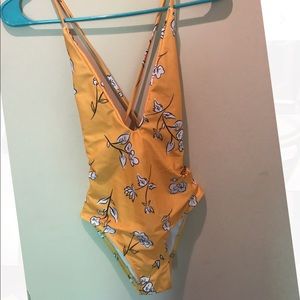 Yellow floral one piece swimsuit